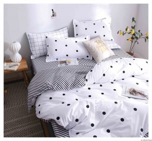 pościel dwustronna w czarne grochy 160x200